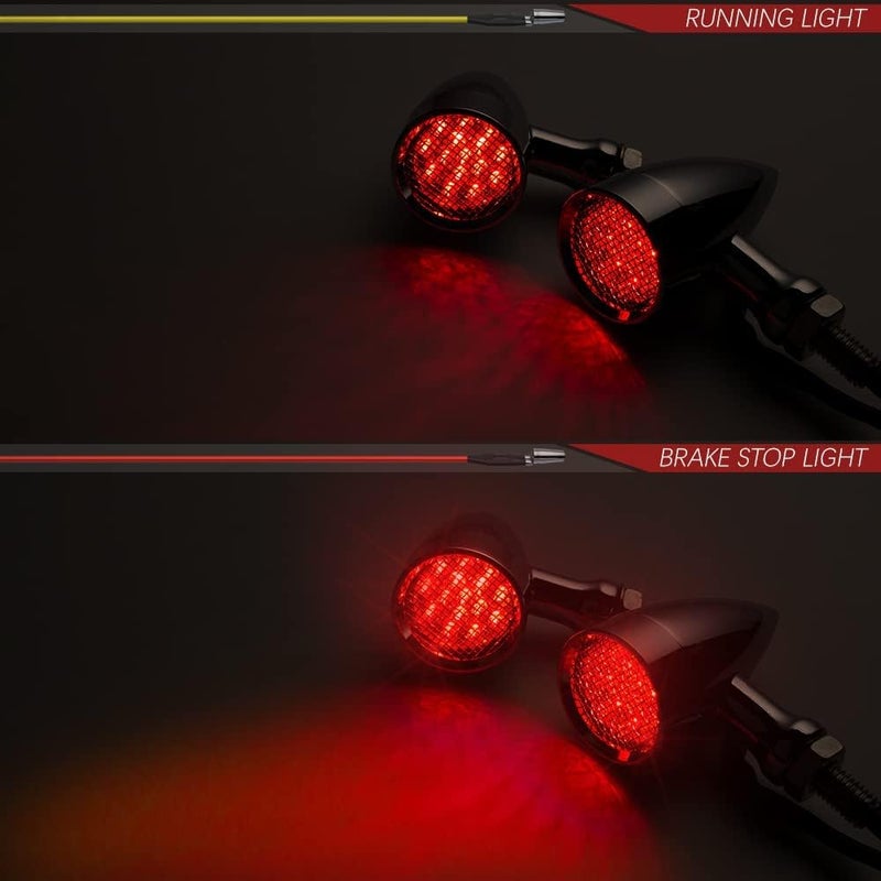 KICRY Motorcycle Turn Signals LED Bullet Front Rear Indicator Lights Universal Compatible for Harley Davidson Cruiser Iron Softail Street Bike Honda Shadow Yamaha Chopper Bobber Cafe Racer(Black/Red) - Image 3